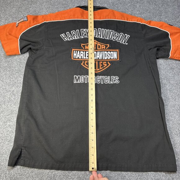 VTG Harley Davidson Mechanic Shirt Men's L Logo Embroidery Patches SS Orange Blk - Picture 9 of 9